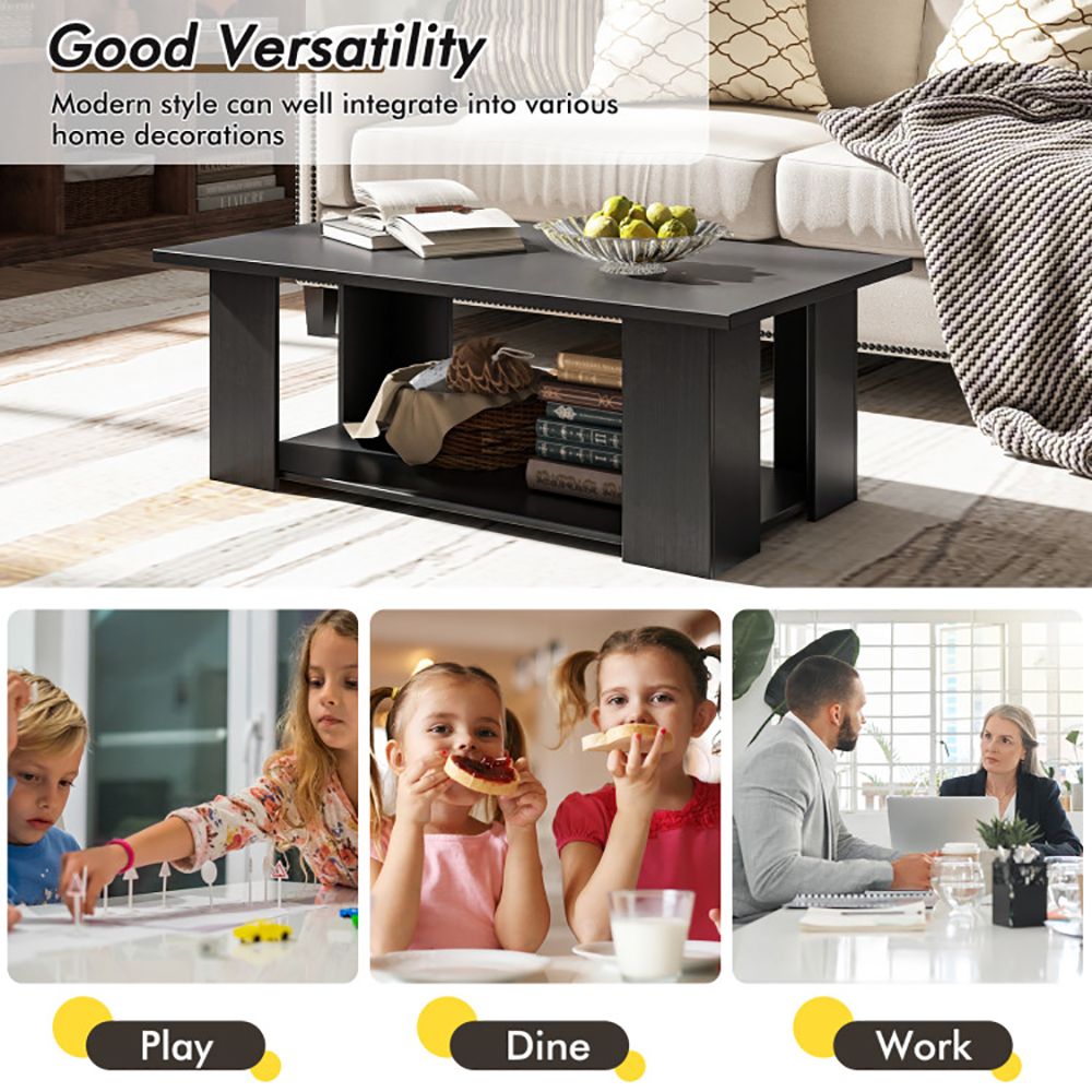 Large 41 Inch 2-tier Wooden Modern Coffee Table with Storage Shelf living room table - Renee Lane Company