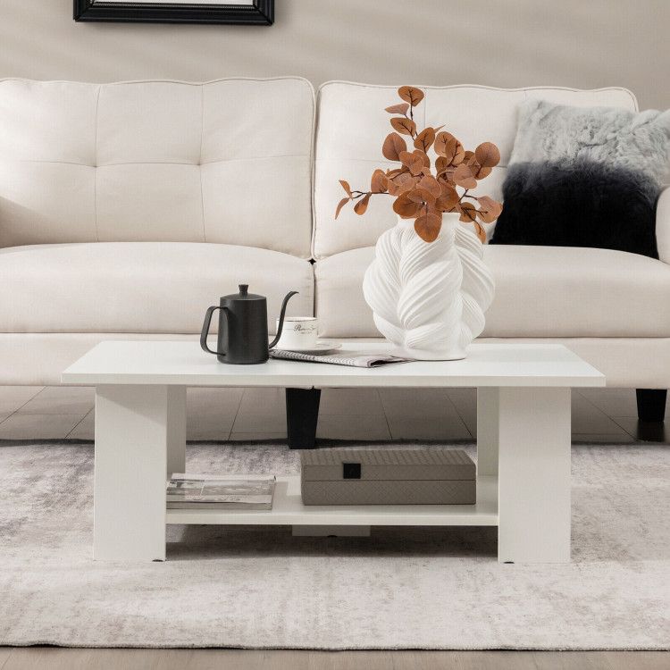 Large 41 Inch 2-tier Wooden Modern Coffee Table with Storage Shelf living room table - Renee Lane Company