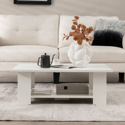 Large 41 Inch 2-tier Wooden Modern Coffee Table with Storage Shelf living room table - Renee Lane Company