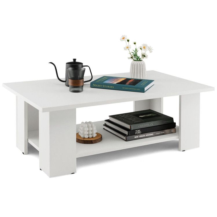 Large 41 Inch 2-tier Wooden Modern Coffee Table with Storage Shelf living room table - Renee Lane Company