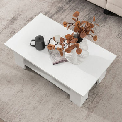 Large 41 Inch 2-tier Wooden Modern Coffee Table with Storage Shelf living room table - Renee Lane Company