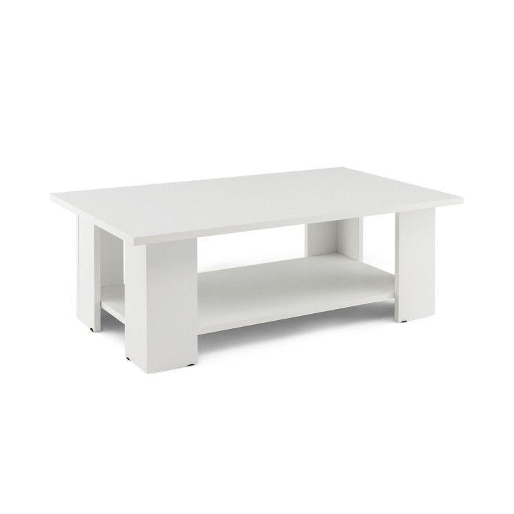 Large 41 Inch 2-tier Wooden Modern Coffee Table with Storage Shelf living room table - Renee Lane Company