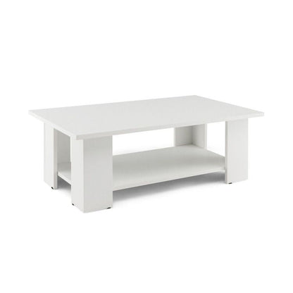 Large 41 Inch 2-tier Wooden Modern Coffee Table with Storage Shelf living room table - Renee Lane Company
