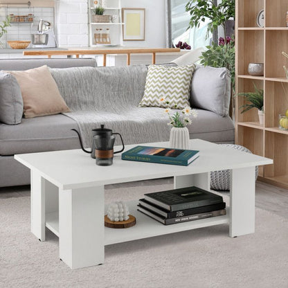 Large 41 Inch 2-tier Wooden Modern Coffee Table with Storage Shelf living room table - Renee Lane Company