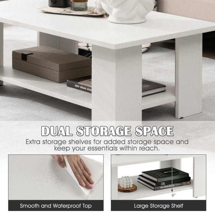Large 41 Inch 2-tier Wooden Modern Coffee Table with Storage Shelf living room table - Renee Lane Company