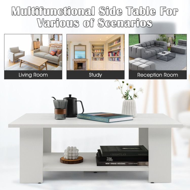 Large 41 Inch 2-tier Wooden Modern Coffee Table with Storage Shelf living room table - Renee Lane Company