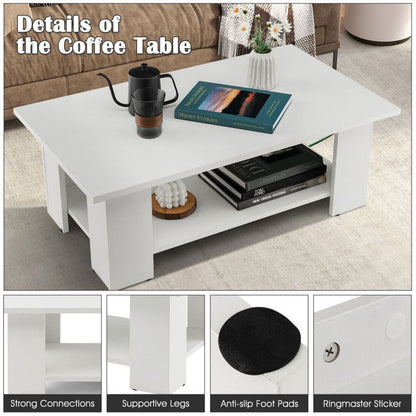 Large 41 Inch 2-tier Wooden Modern Coffee Table with Storage Shelf living room table - Renee Lane Company
