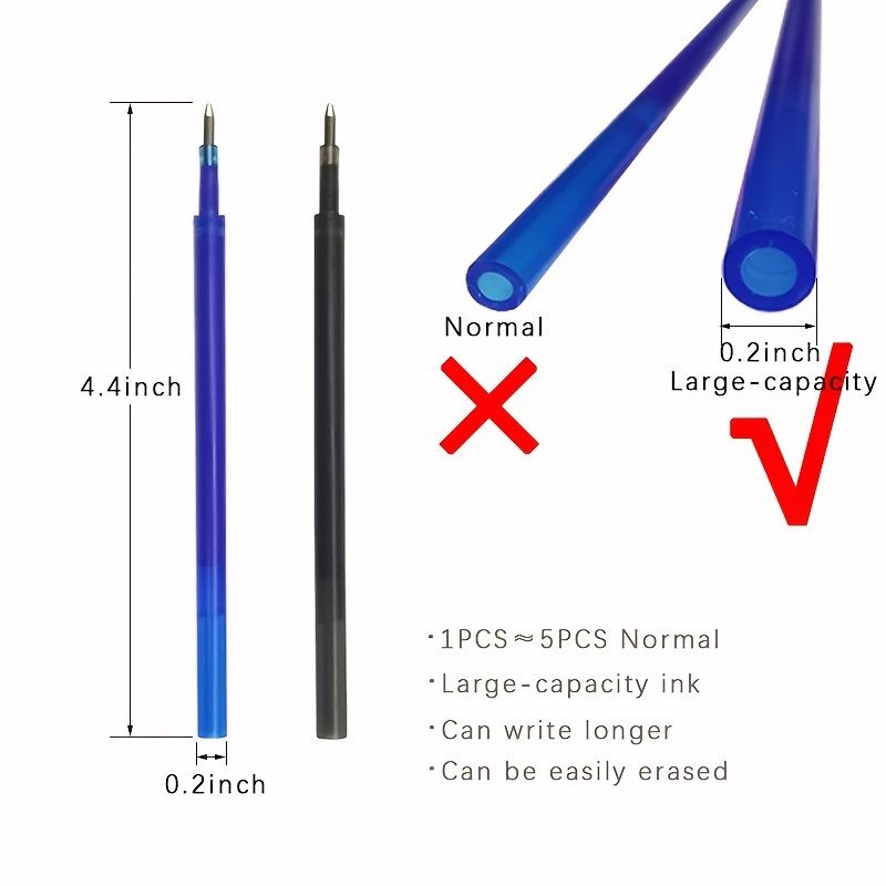 Large Capacity Ink,Erasable Pen 0.5mm Push Automatic Gel Pen Washable Handle Magic Erasable Refills Rods Longer Writing School - Renee Lane Company