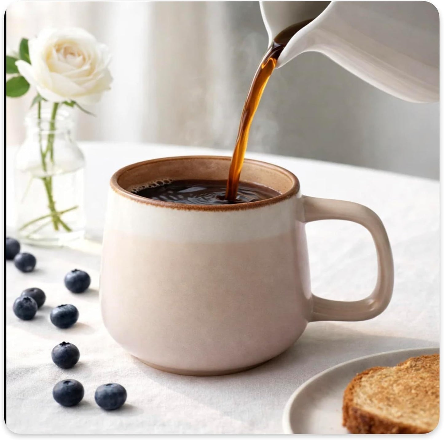 Large Ceramic Coffee Mugs Set of 4 | 16 oz Stoneware Coffee Cups | Lead-Free, Non-Toxic | Microwave and Dishwasher Safe | Comfortable Handle | Nordic Design for Tea, Cocoa, Latte | Rose Sand - Renee Lane Company