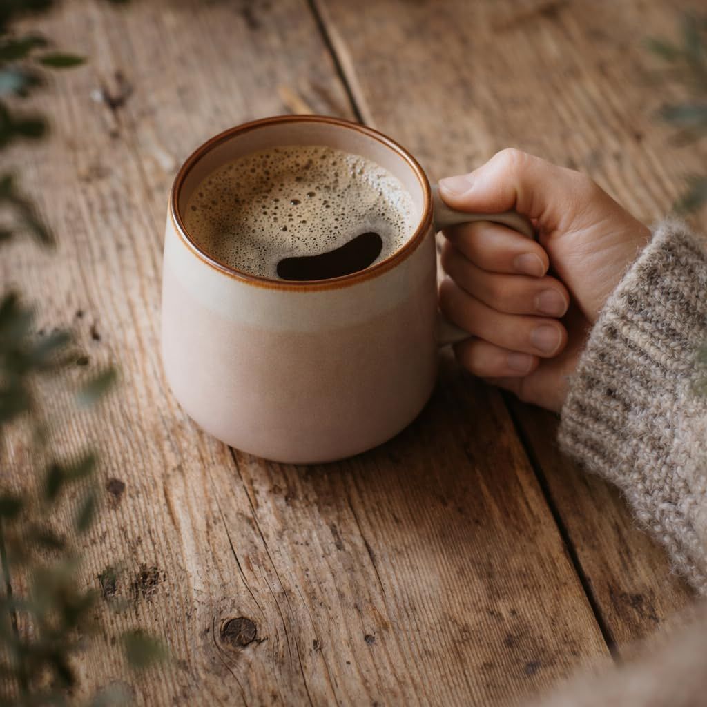 Large Ceramic Coffee Mugs Set of 4 | 16 oz Stoneware Coffee Cups | Lead-Free, Non-Toxic | Microwave and Dishwasher Safe | Comfortable Handle | Nordic Design for Tea, Cocoa, Latte | Rose Sand - Renee Lane Company