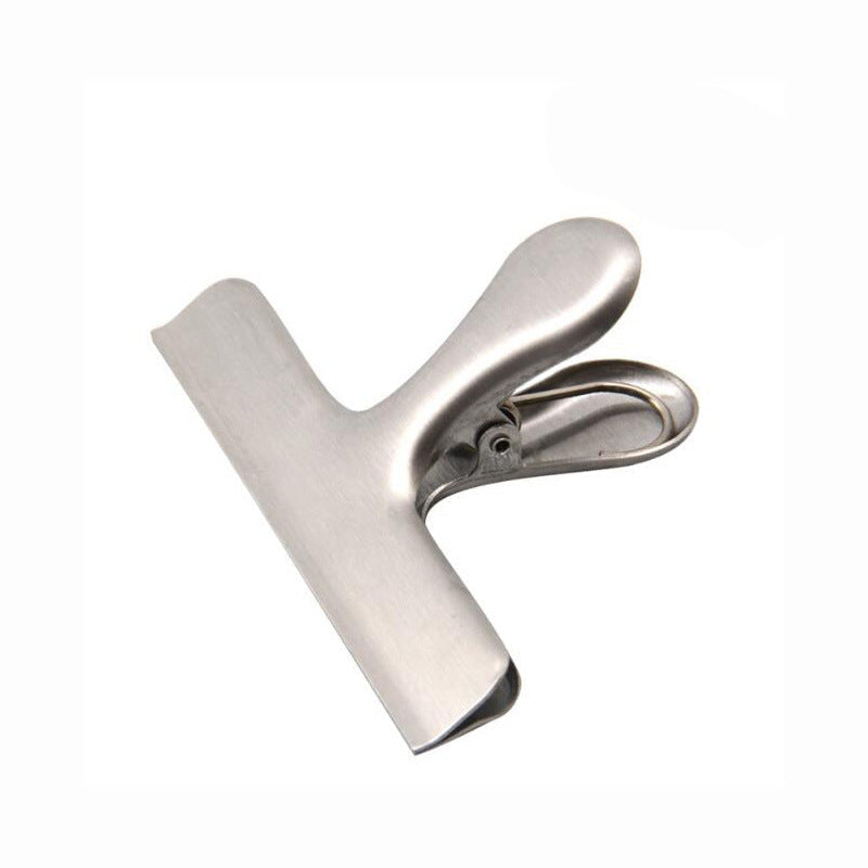 Stainless steel chip bag clip with spring latch, heavy-duty food bag sealer