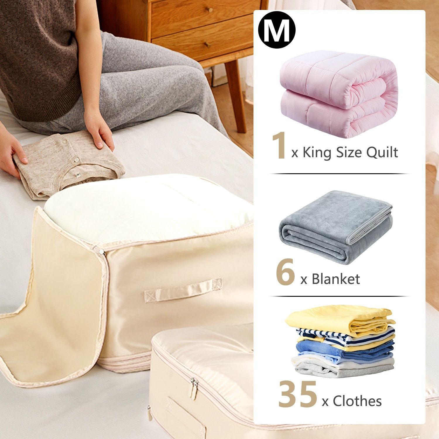 Large Foldable Storage Bag For Comforter Quilt Blanket Clothes Pillows Beddings Self Compression Organizer For Duvet Closet Storage Containers With Dual Zippers - Renee Lane Company