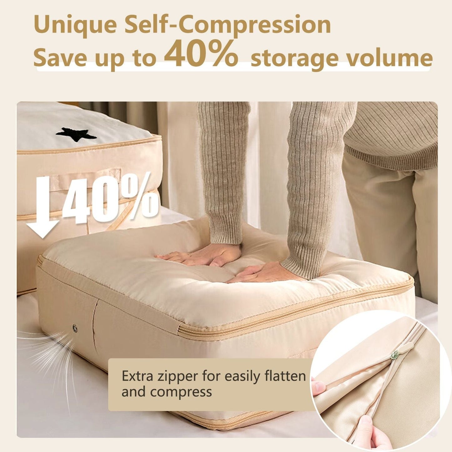 Large Foldable Storage Bag For Comforter Quilt Blanket Clothes Pillows Beddings Self Compression Organizer For Duvet Closet Storage Containers With Dual Zippers - Renee Lane Company