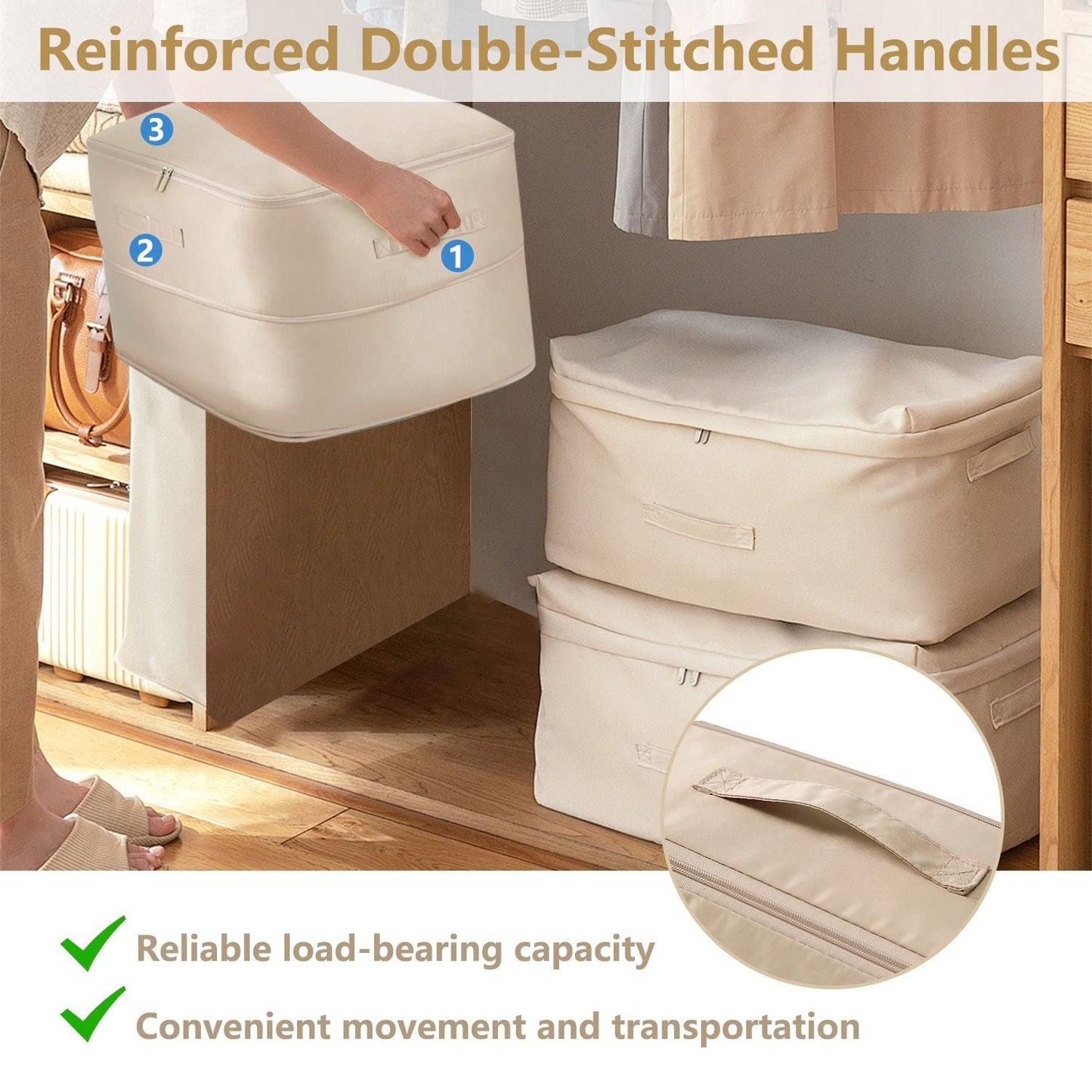 Large Foldable Storage Bag For Comforter Quilt Blanket Clothes Pillows Beddings Self Compression Organizer For Duvet Closet Storage Containers With Dual Zippers - Renee Lane Company