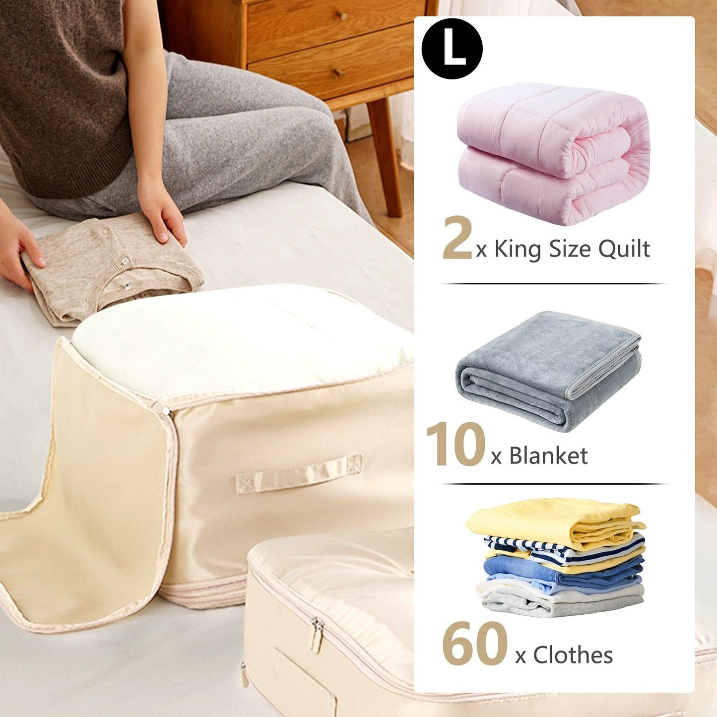 Large Foldable Storage Bag For Comforter Quilt Blanket Clothes Pillows Beddings Self Compression Organizer For Duvet Closet Storage Containers With Dual Zippers - Renee Lane Company