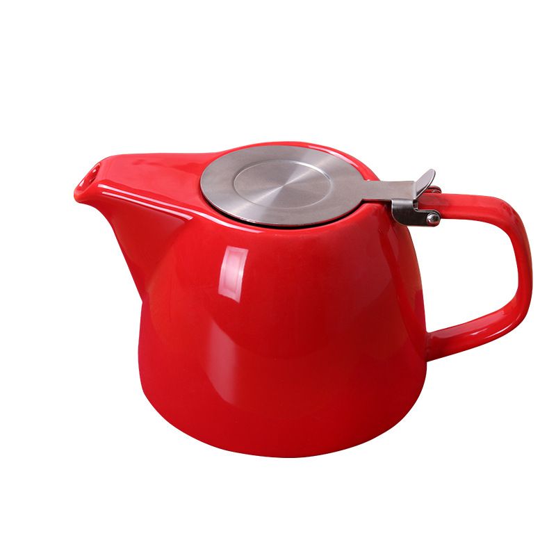 Large Porcelain Teapot Red 900ml (3-4 cups) Stainless Steel Lid and Extra-Fine Infuser Stylish Teapot to Brew Loose Leaf Tea - Renee Lane Company