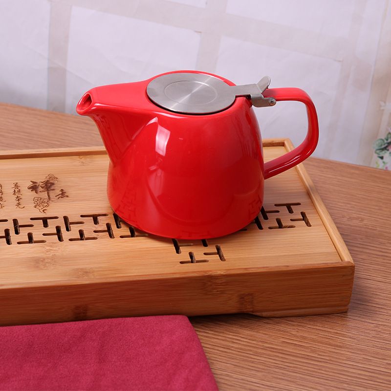 Large Porcelain Teapot Red 900ml (3-4 cups) Stainless Steel Lid and Extra-Fine Infuser Stylish Teapot to Brew Loose Leaf Tea - Renee Lane Company