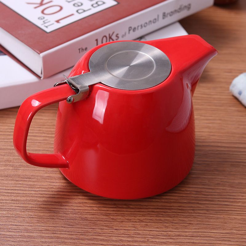 Large Porcelain Teapot Red 900ml (3-4 cups) Stainless Steel Lid and Extra-Fine Infuser Stylish Teapot to Brew Loose Leaf Tea - Renee Lane Company