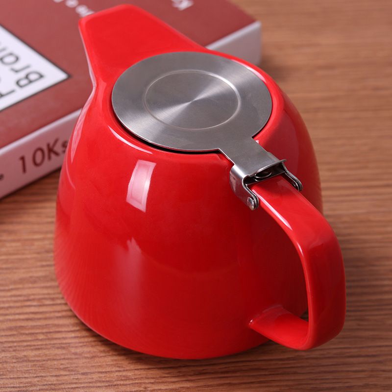 Large Porcelain Teapot Red 900ml (3-4 cups) Stainless Steel Lid and Extra-Fine Infuser Stylish Teapot to Brew Loose Leaf Tea - Renee Lane Company