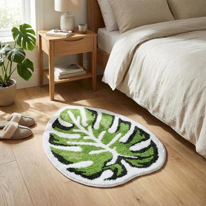Leaf Bath Mat - Soft, Green MonsteraNon-Slip Leaves Rug, Tropical Flower Bath Mat for Bathroom, Plush & Machine Washable, Fun Bathroom Rugs, 19.6x39.3 Inches (Green Monstera, 40 x 20 in) - Renee Lane Company