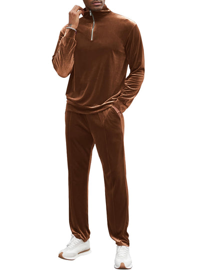 LecGee Men 2 Piece Outfit Tracksuit Quarter Zip Active Sweatsuit Athletic Casual Running Jogging Set Jogger Suit(BRL) - Renee Lane Company