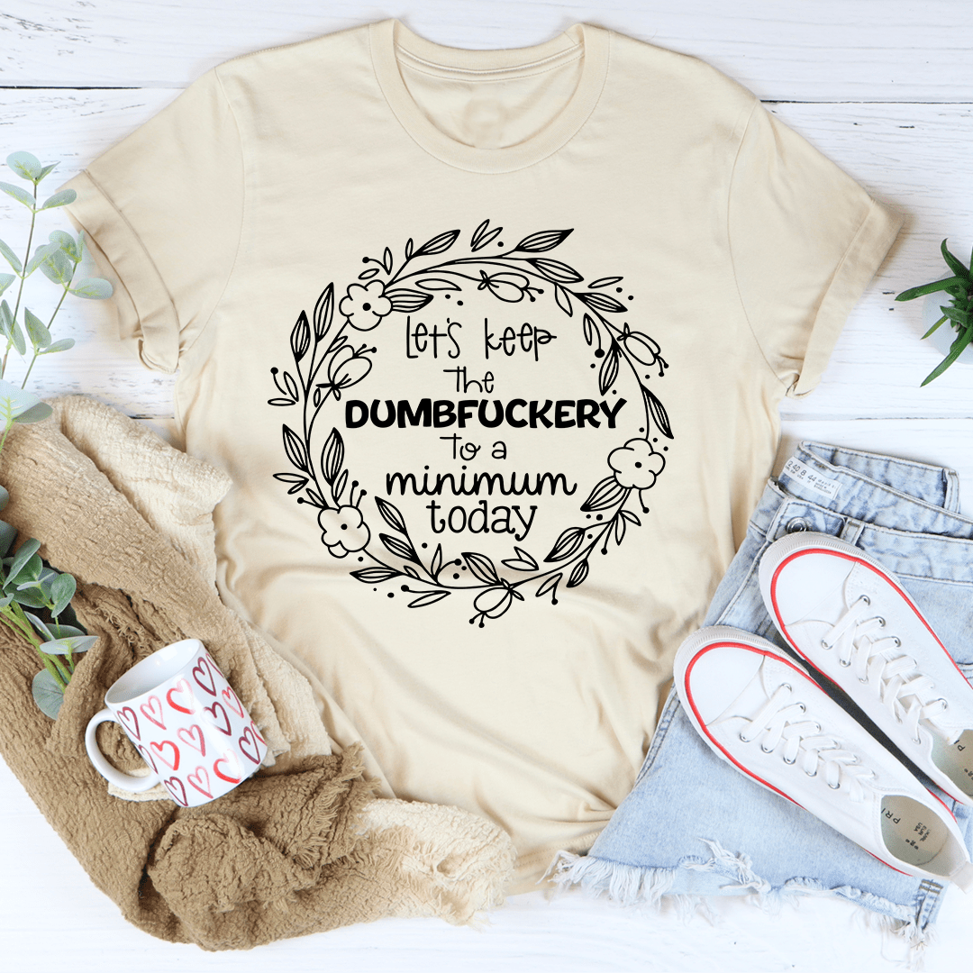 Cream short-sleeve crew-neck T-shirt with front floral wreath graphic