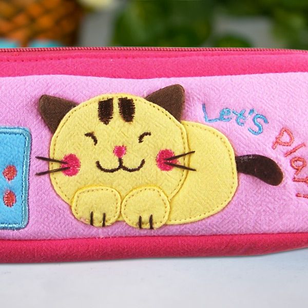 [Let's Play] Embroidered Applique Pencil Pouch Bag / Cosmetic Bag / Carrying Case (7.5*2.5*1.6) - Renee Lane Company