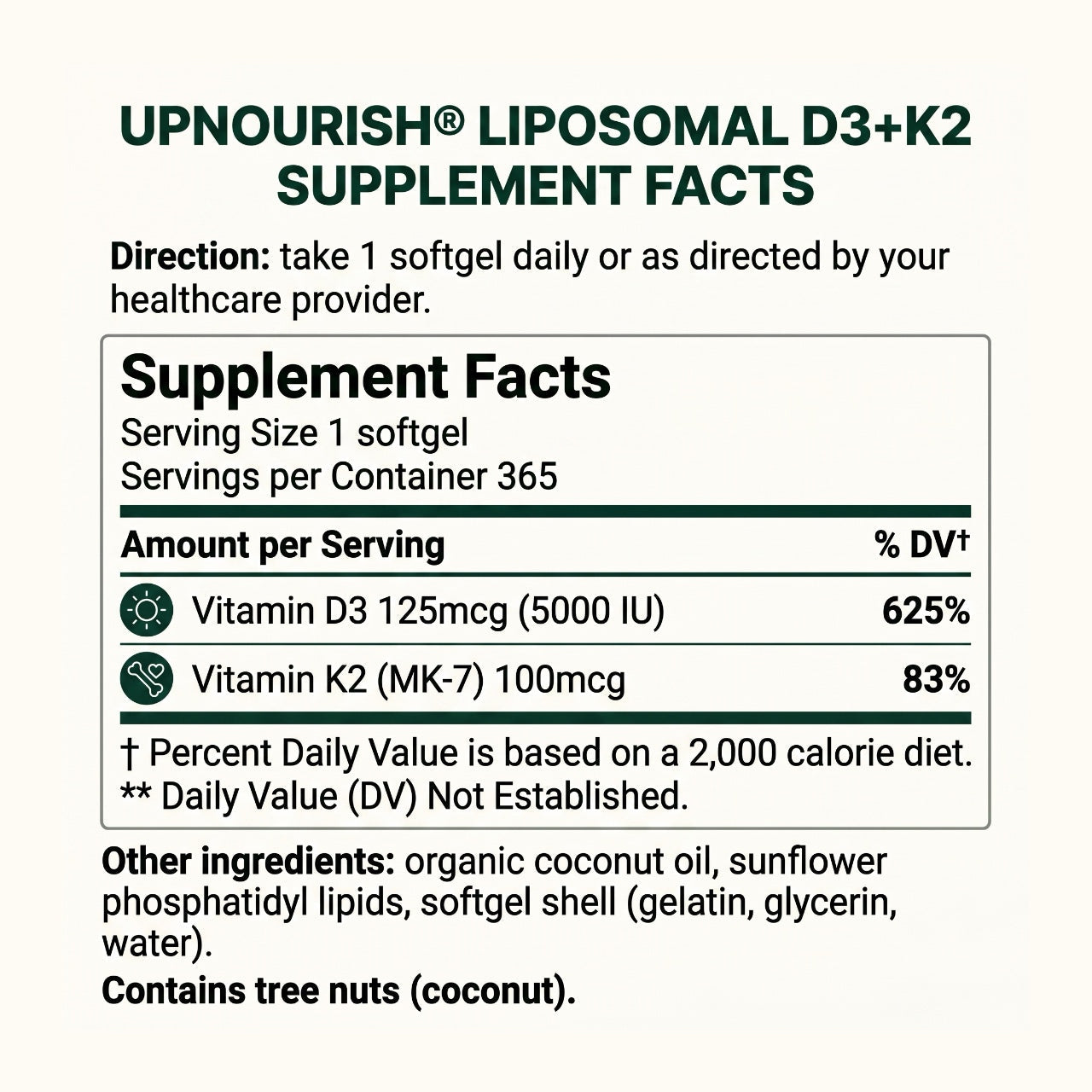 Liposomal Vitamin D3 5000IU K2 MK7 100 mcg - Renee Lane Company