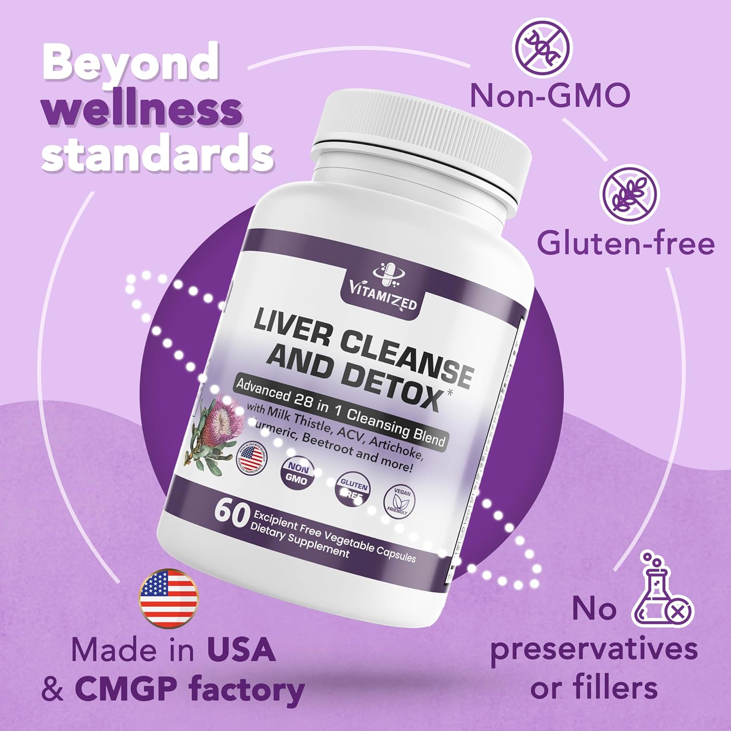 Liver Cleanse and Detox Formula - Milk Thistle, Artichoke Extract, Dandelion, and Apple Cider Vinegar - Liver Health Supplement - Renee Lane Company