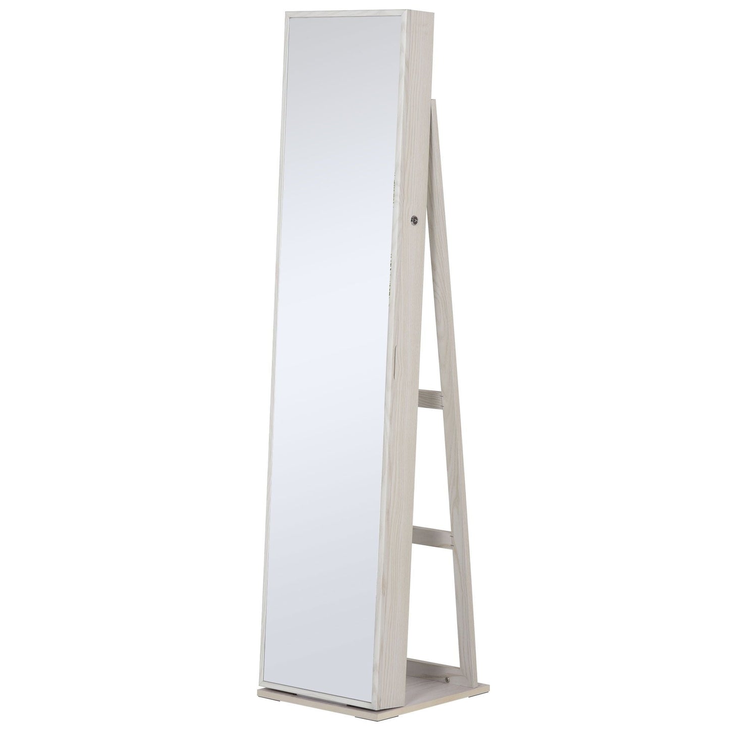 Lockable Jewelry Cabinet Standing Armoire Full Length Mirror LED Lights White Jewelry Organizer - Renee Lane Company