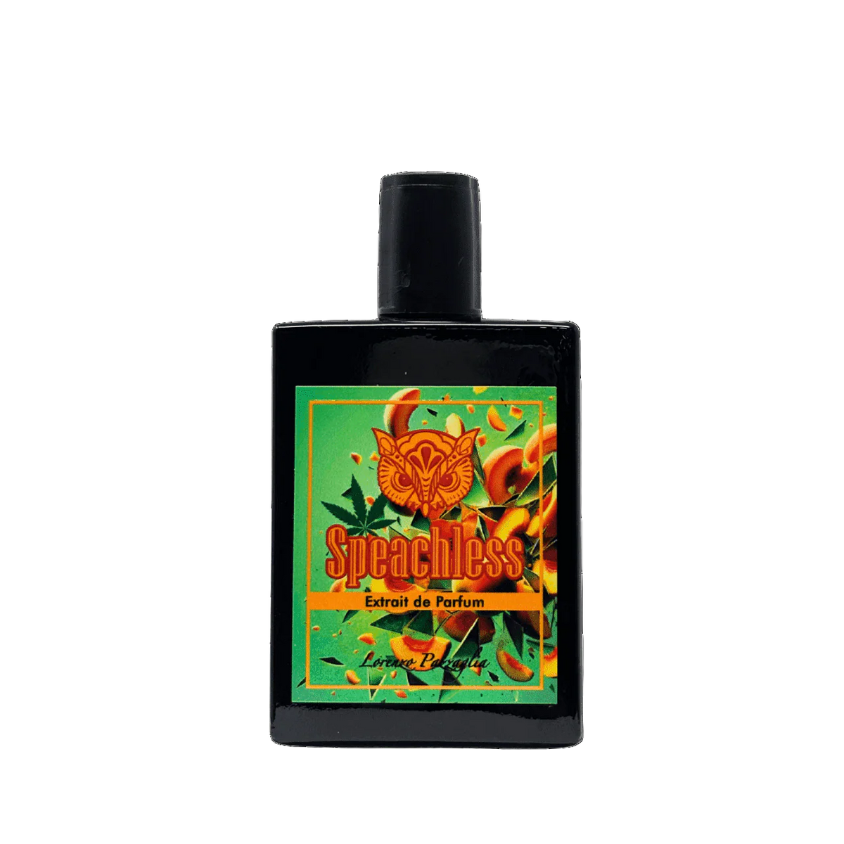 Black Speachless extrait de parfum bottle with green label and tall cap
