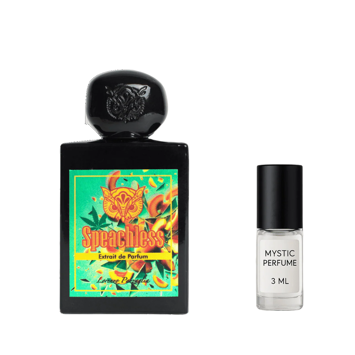 Perfume set with black Speachless bottle and 3 mL Mystic Perfume spray vial