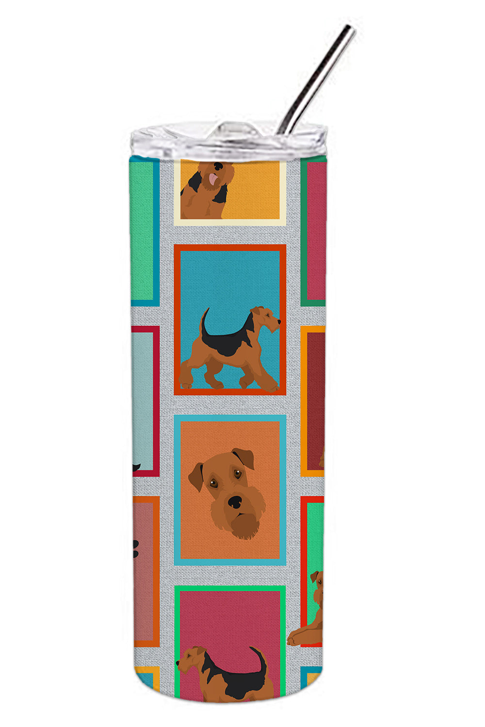 Lots of Airedale Terrier Stainless Steel Skinny Tumbler Vacuum Double Walled Reusable Insulated Tumbler Travel Cup for Coffee Cocktails Gift with Lid, 20 oz - Renee Lane Company