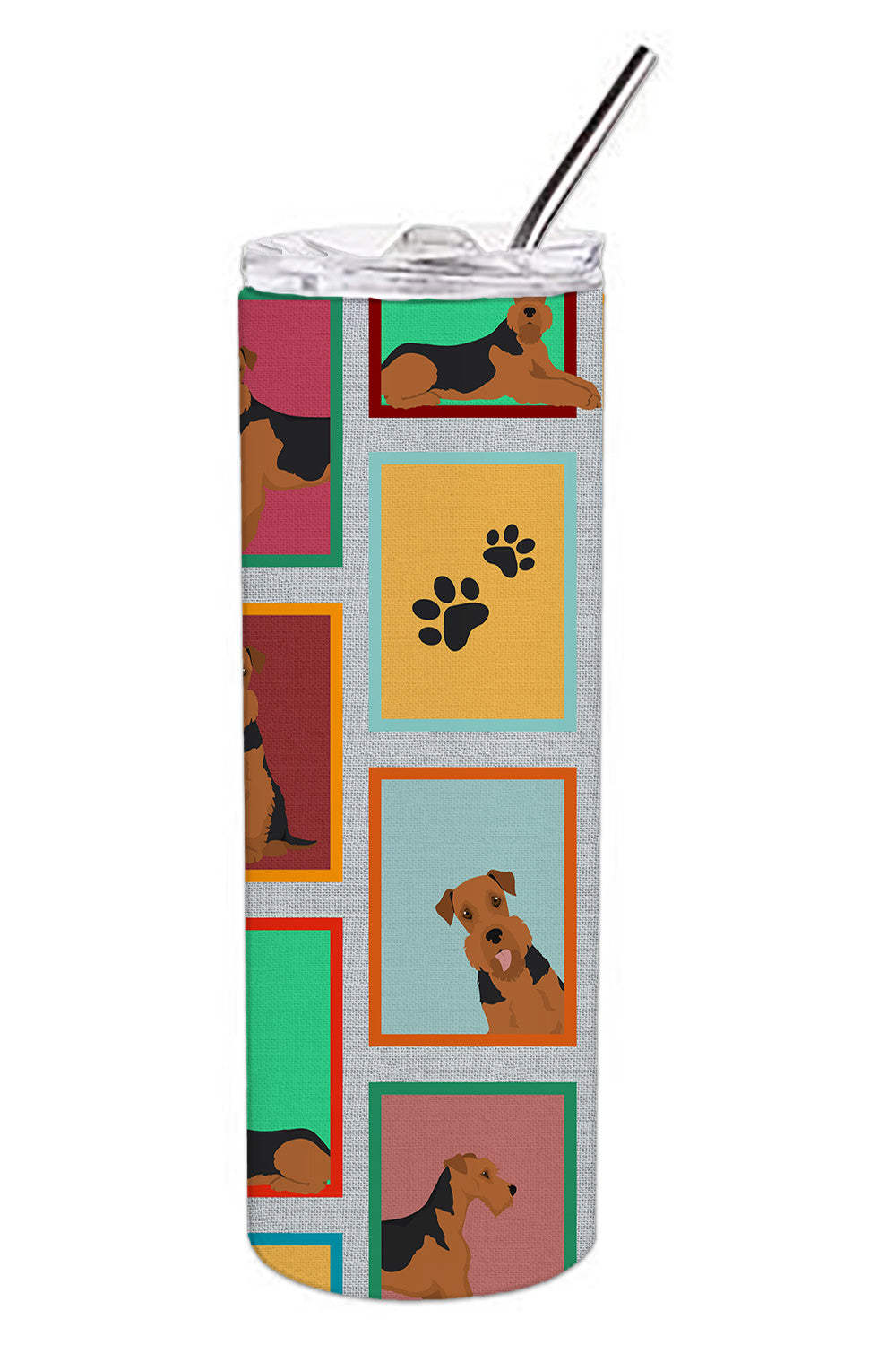 Lots of Airedale Terrier Stainless Steel Skinny Tumbler Vacuum Double Walled Reusable Insulated Tumbler Travel Cup for Coffee Cocktails Gift with Lid, 20 oz - Renee Lane Company