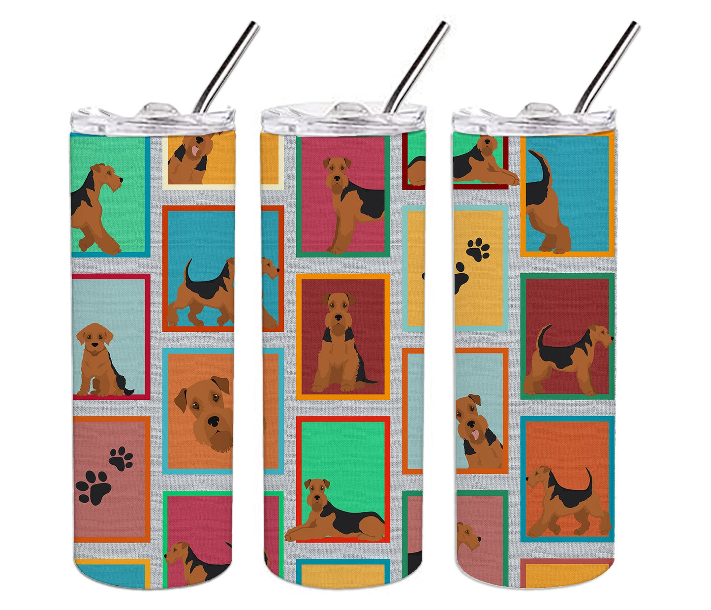 Lots of Airedale Terrier Stainless Steel Skinny Tumbler Vacuum Double Walled Reusable Insulated Tumbler Travel Cup for Coffee Cocktails Gift with Lid, 20 oz - Renee Lane Company