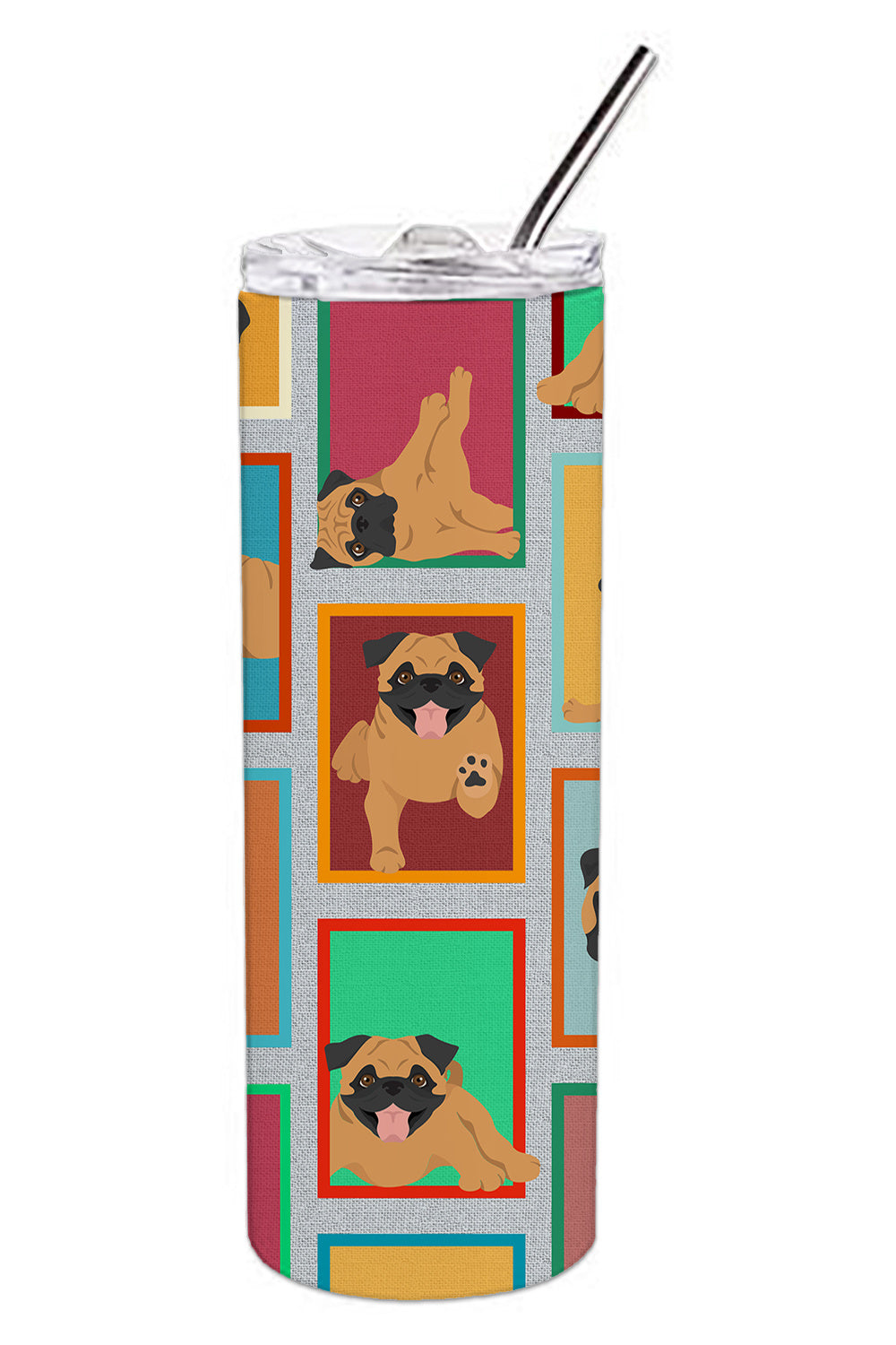 Lots of Apricot Pug Stainless Steel Skinny Tumbler Vacuum Double Walled Reusable Insulated Tumbler Travel Cup for Coffee Cocktails Gift with Lid, 20 oz - Renee Lane Company