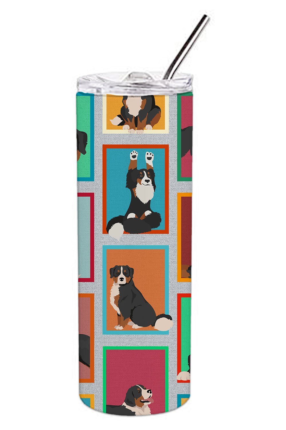 Lots of Bernese Mountain Dog Stainless Steel Skinny Tumbler Vacuum Double Walled Reusable Insulated Tumbler Travel Cup for Coffee Cocktails Gift with Lid, 20 oz - Renee Lane Company