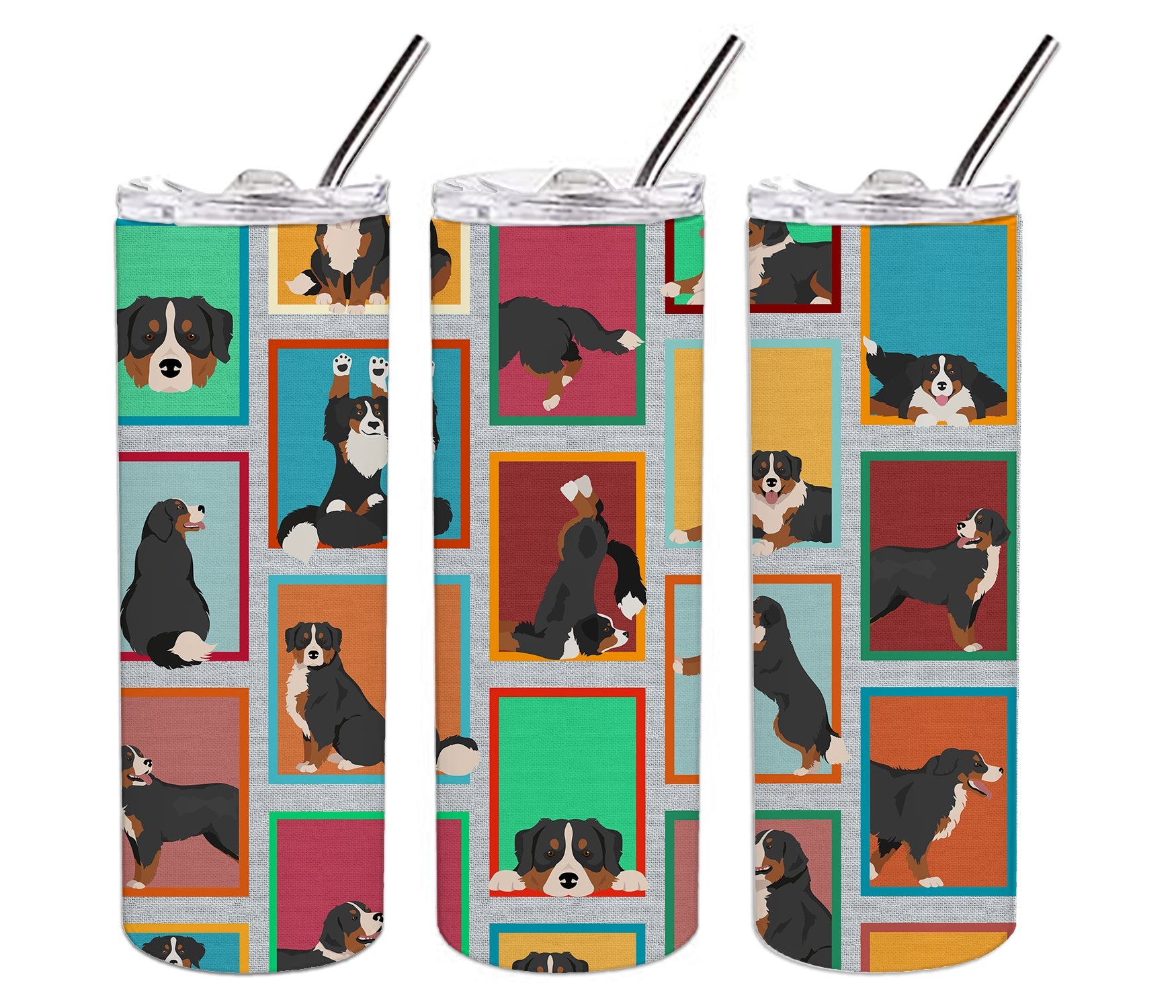 Lots of Bernese Mountain Dog Stainless Steel Skinny Tumbler Vacuum Double Walled Reusable Insulated Tumbler Travel Cup for Coffee Cocktails Gift with Lid, 20 oz - Renee Lane Company