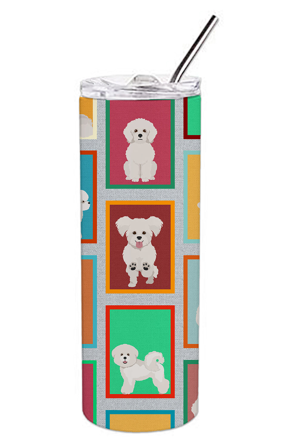 Lots of Bichon Frise Stainless Steel Skinny Tumbler Vacuum Double Walled Reusable Insulated Tumbler Travel Cup for Coffee Cocktails Gift with Lid, 20 oz - Renee Lane Company