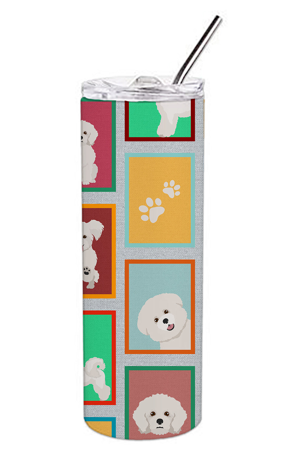 Lots of Bichon Frise Stainless Steel Skinny Tumbler Vacuum Double Walled Reusable Insulated Tumbler Travel Cup for Coffee Cocktails Gift with Lid, 20 oz - Renee Lane Company
