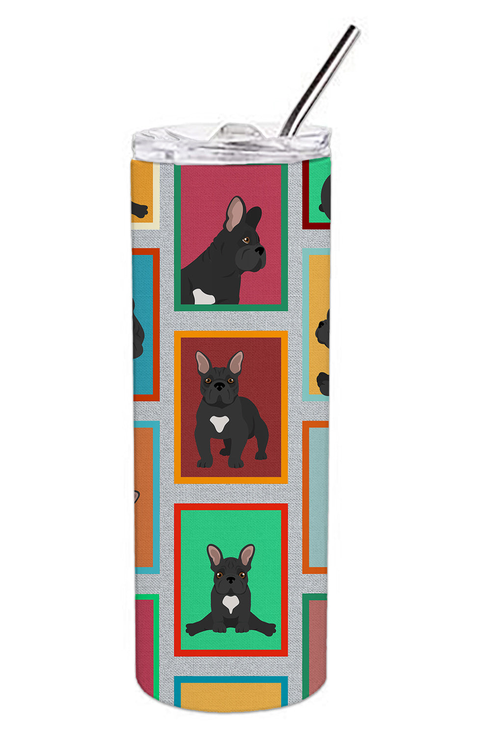Lots of Black French Bulldog Stainless Steel Skinny Tumbler Vacuum Double Walled Reusable Insulated Tumbler Travel Cup for Coffee Cocktails Gift with Lid, 20 oz - Renee Lane Company
