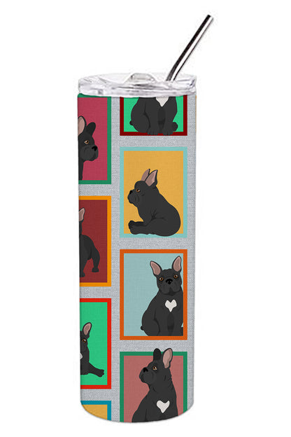 Lots of Black French Bulldog Stainless Steel Skinny Tumbler Vacuum Double Walled Reusable Insulated Tumbler Travel Cup for Coffee Cocktails Gift with Lid, 20 oz - Renee Lane Company