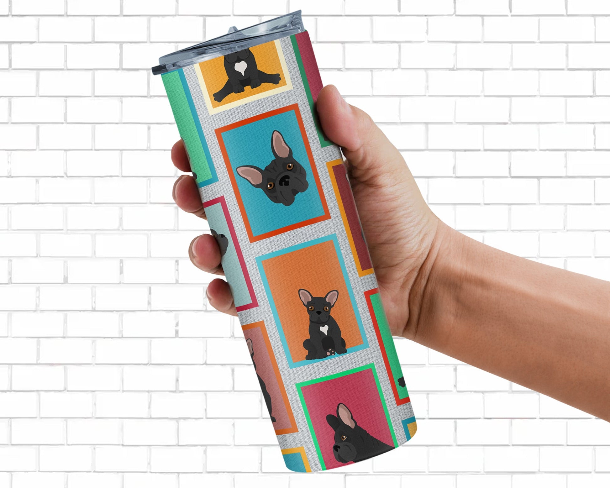 Lots of Black French Bulldog Stainless Steel Skinny Tumbler Vacuum Double Walled Reusable Insulated Tumbler Travel Cup for Coffee Cocktails Gift with Lid, 20 oz - Renee Lane Company