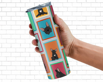 Lots of Black French Bulldog Stainless Steel Skinny Tumbler Vacuum Double Walled Reusable Insulated Tumbler Travel Cup for Coffee Cocktails Gift with Lid, 20 oz - Renee Lane Company