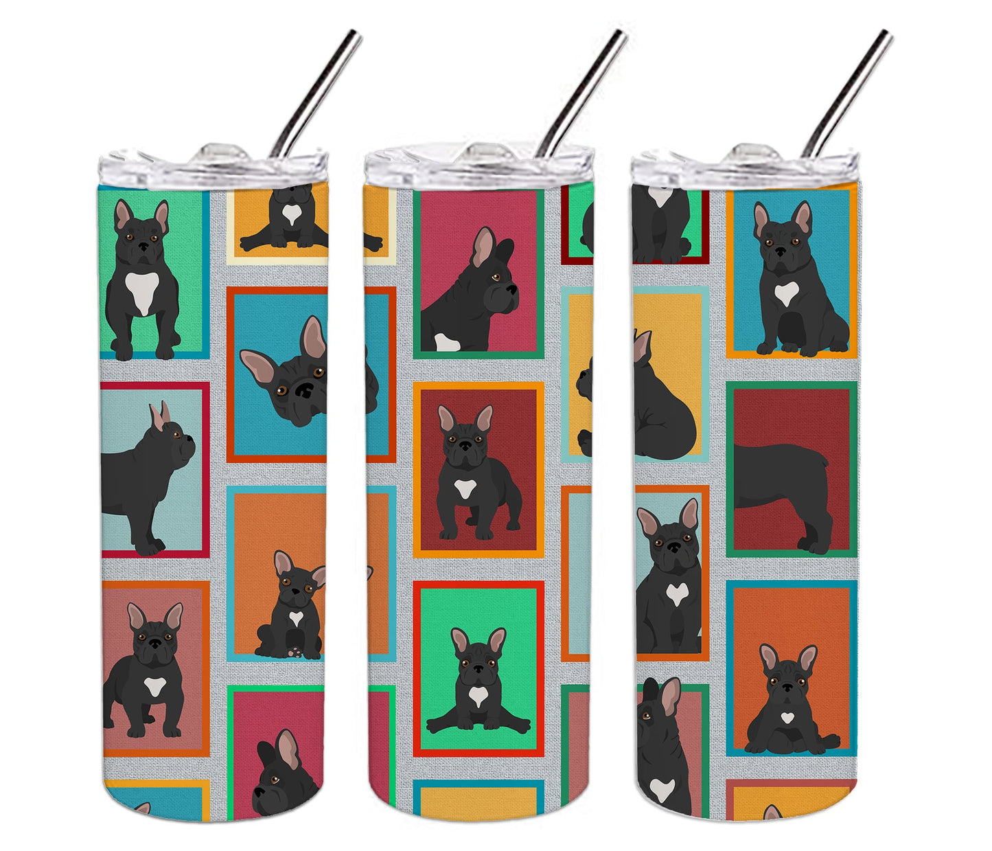 Lots of Black French Bulldog Stainless Steel Skinny Tumbler Vacuum Double Walled Reusable Insulated Tumbler Travel Cup for Coffee Cocktails Gift with Lid, 20 oz - Renee Lane Company