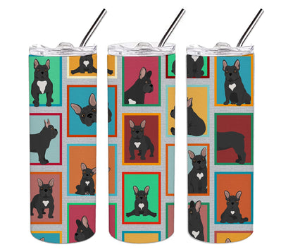 Lots of Black French Bulldog Stainless Steel Skinny Tumbler Vacuum Double Walled Reusable Insulated Tumbler Travel Cup for Coffee Cocktails Gift with Lid, 20 oz - Renee Lane Company