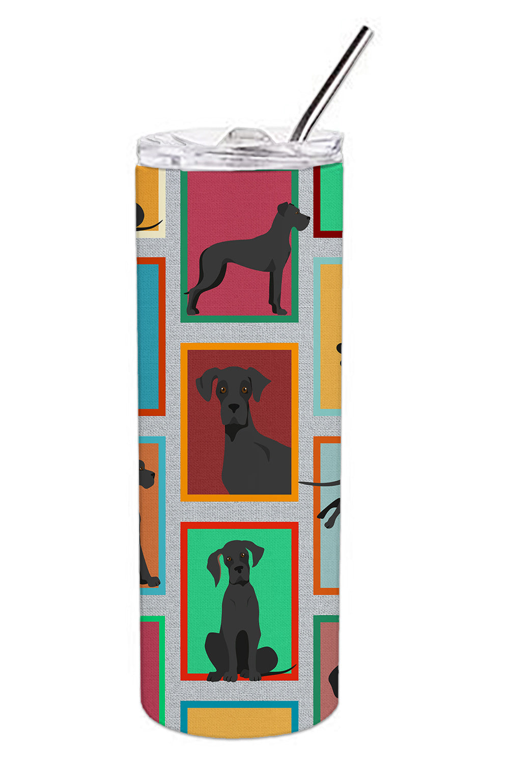 Lots of Black Great Dane Stainless Steel Skinny Tumbler Vacuum Double Walled Reusable Insulated Tumbler Travel Cup for Coffee Cocktails Gift with Lid, 20 oz - Renee Lane Company