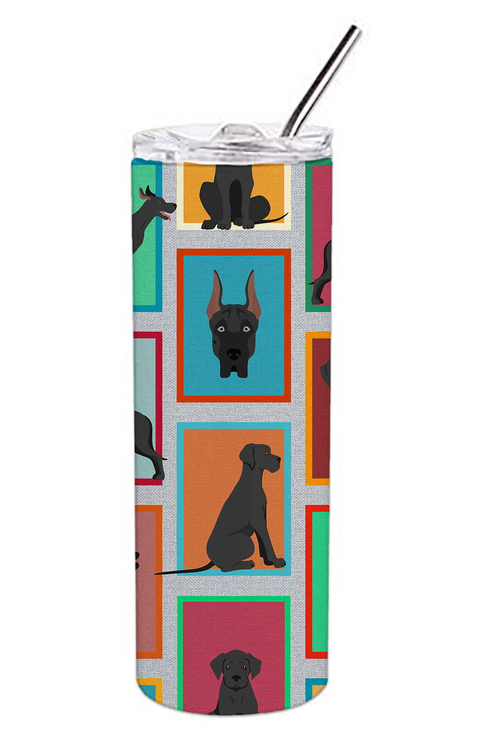 Lots of Black Great Dane Stainless Steel Skinny Tumbler Vacuum Double Walled Reusable Insulated Tumbler Travel Cup for Coffee Cocktails Gift with Lid, 20 oz - Renee Lane Company