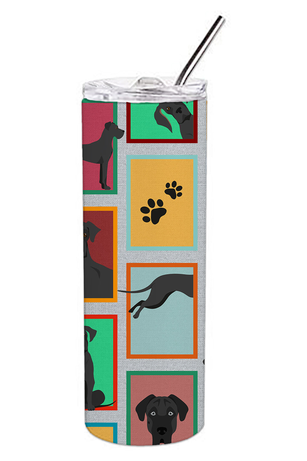 Lots of Black Great Dane Stainless Steel Skinny Tumbler Vacuum Double Walled Reusable Insulated Tumbler Travel Cup for Coffee Cocktails Gift with Lid, 20 oz - Renee Lane Company