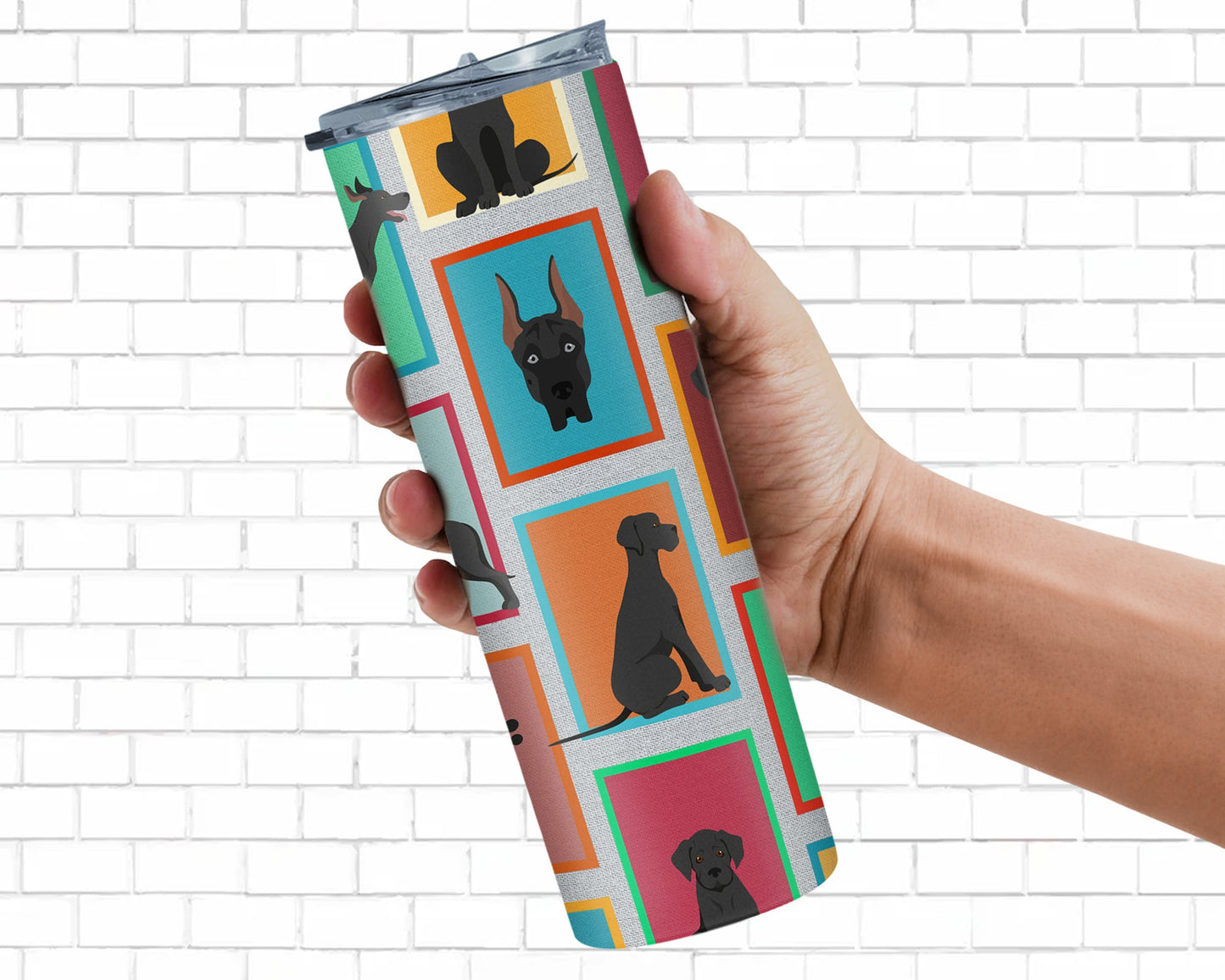 Lots of Black Great Dane Stainless Steel Skinny Tumbler Vacuum Double Walled Reusable Insulated Tumbler Travel Cup for Coffee Cocktails Gift with Lid, 20 oz - Renee Lane Company